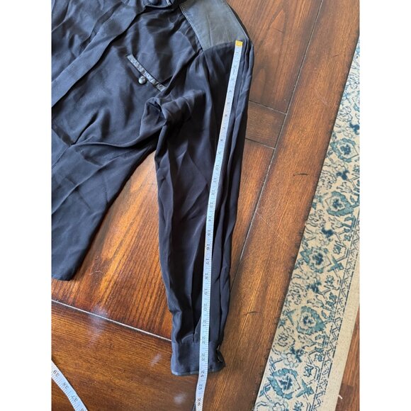 Vintage Erena By Irene Koenig Black Blouse Leather Trim Peplum Size 6 - Picture 12 of 12